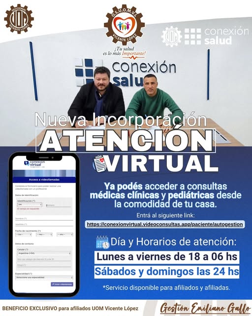 Afiche de la nueva atención virtual: consultas médicas clínicas y pediátricas desde casa, de lunes a viernes de 18 a 6 y sábados y domingos las 24 horas